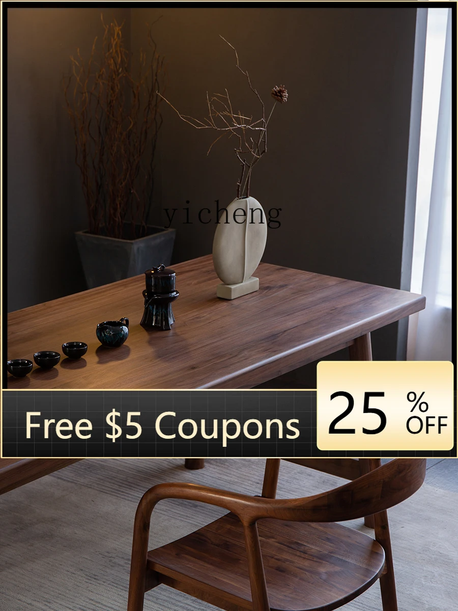 H26 Black Walnut Solid Wood Large Length Thickened Table Panel Log Tea Dining Table Conference Table