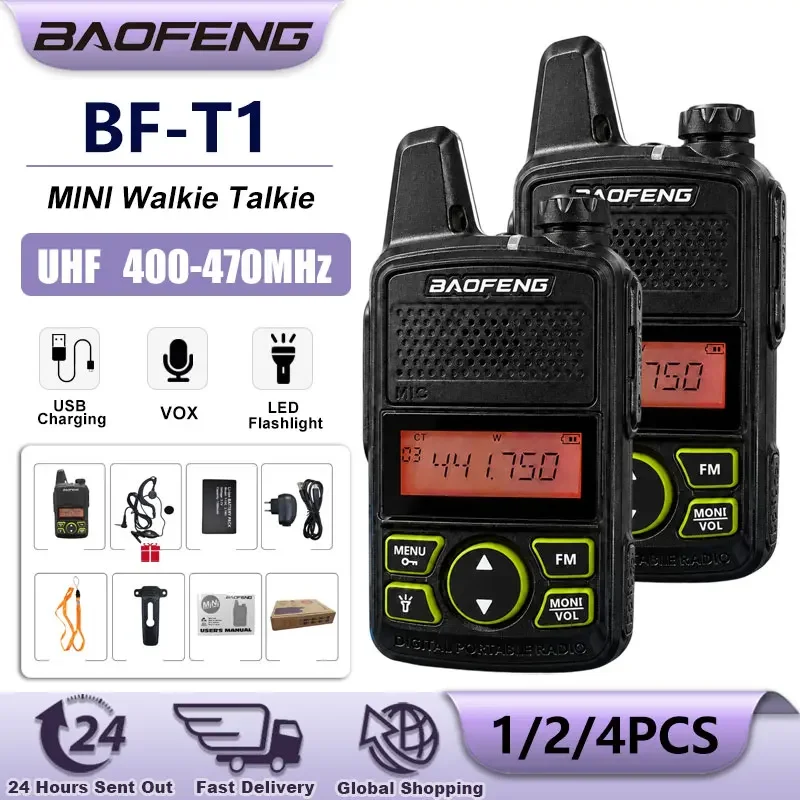 Baofeng BF-T1 MINI Walkie Talkie Portable Two Way Radio 1500mAh 5W UHF 400-470MHz USB Charging Flashlight VOX 20CH For KidsGifts