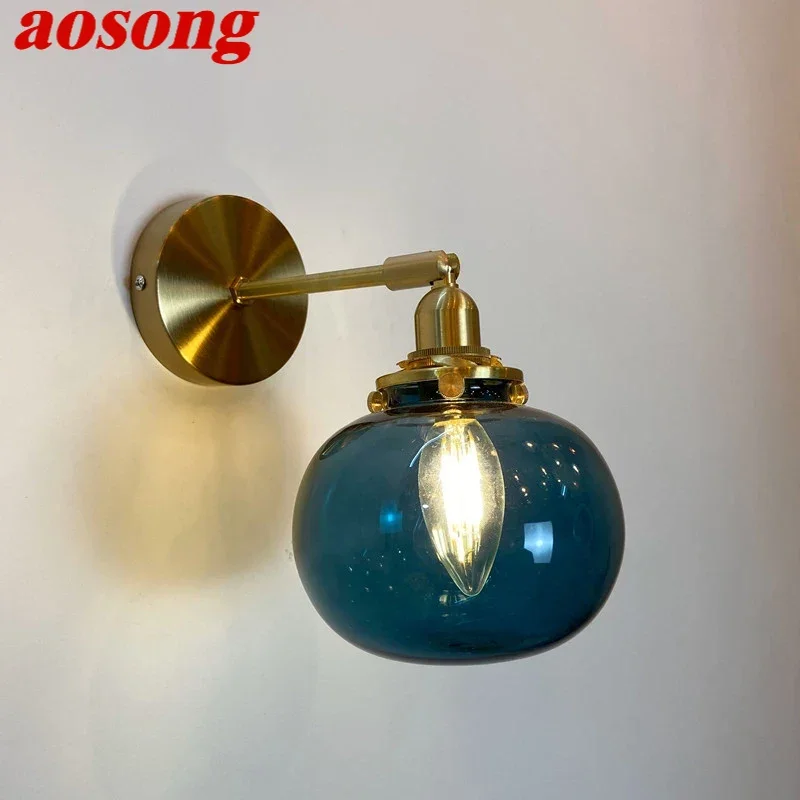 

AOSONG Nordic Brass Wall Lamp Indoor Living Room Bedroom Bedside Lamp Modern Hotel Corridor Hallway Wall Lamp