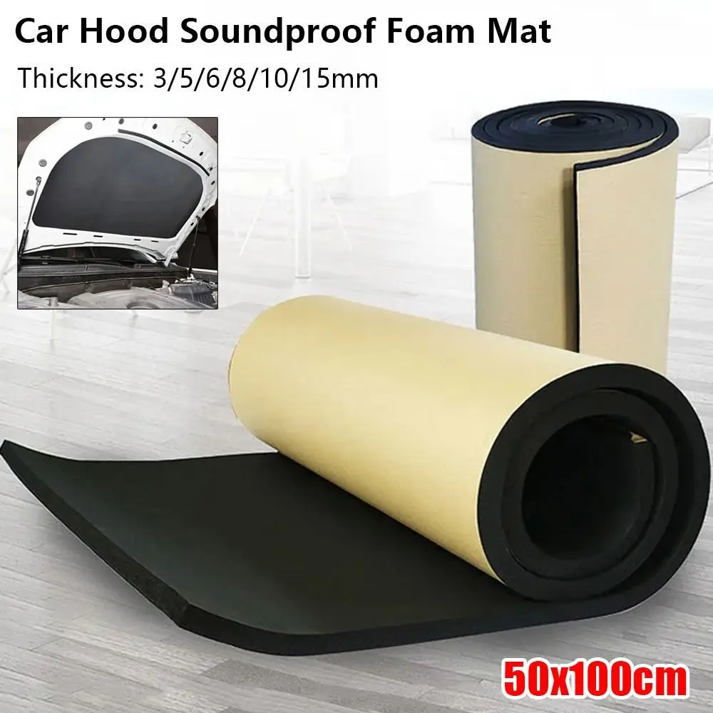 1Roll 100x50cm Sound Deadening Foam Mat Self Adhesive Sound Absorption Acoustic Insulation Mat Rubber Foam 3/5/6/8/10/15mm