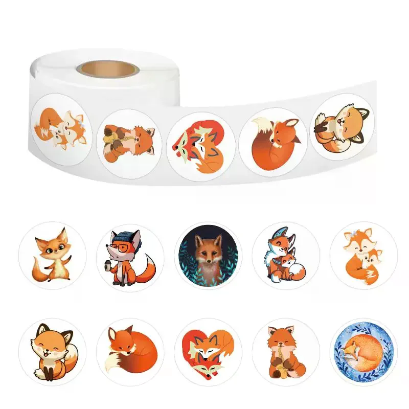 500pcs/Roll Cute Foxes Stickers 8 Designs Decals Diy Adorn Gifts Packing Labels 2.5cm/1.0''