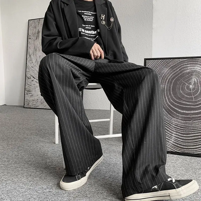 Men's Loose Wide Leg Dress Pants Straight Fit Drape Trousers Casual Business Suit Slacks Autumn Korean Style Fashion Long Pants