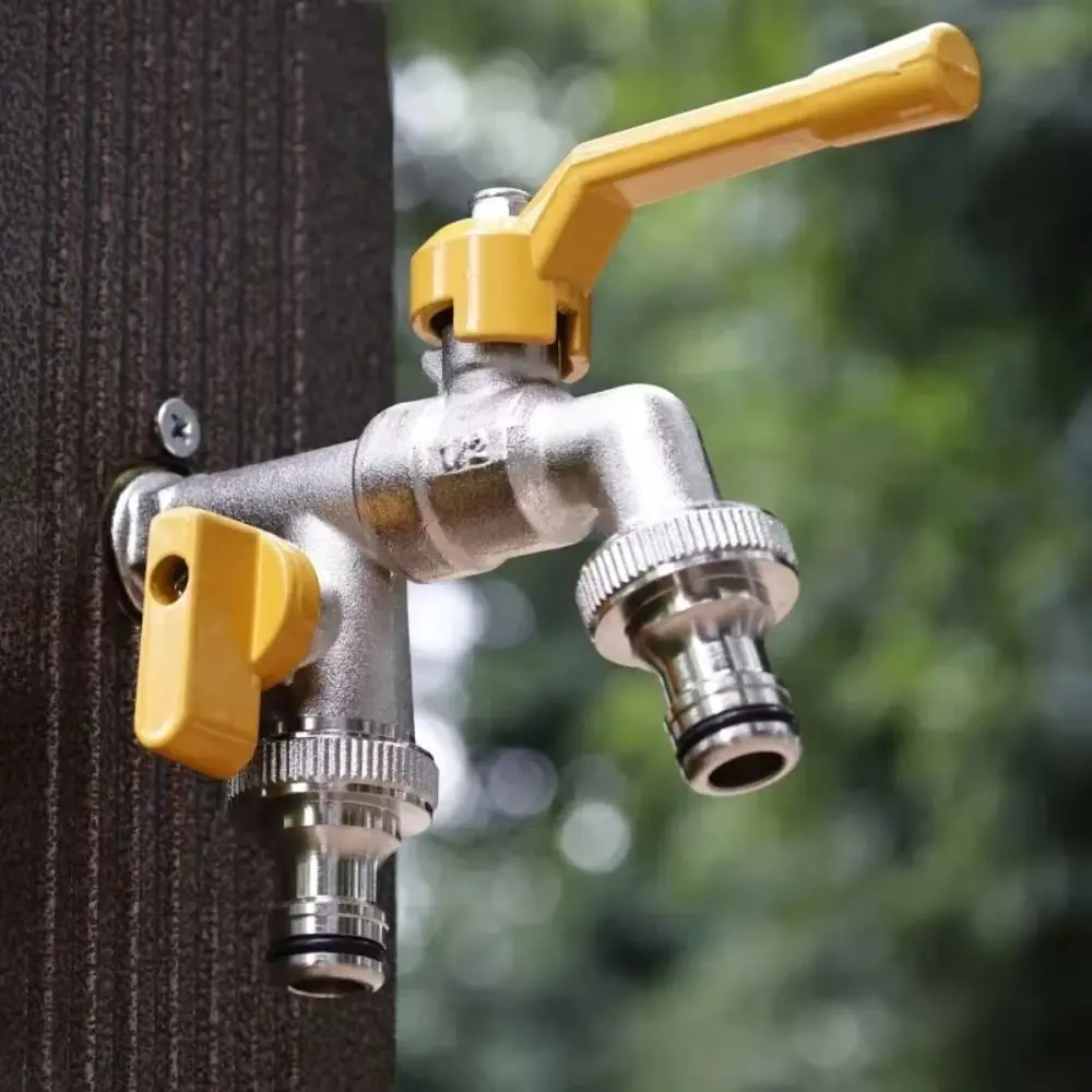 2-Way Garden Hose Faucet Adapter Wall Mounted Ball Valve IBC Water Tank Connector Heat-resistant Anti Freezing