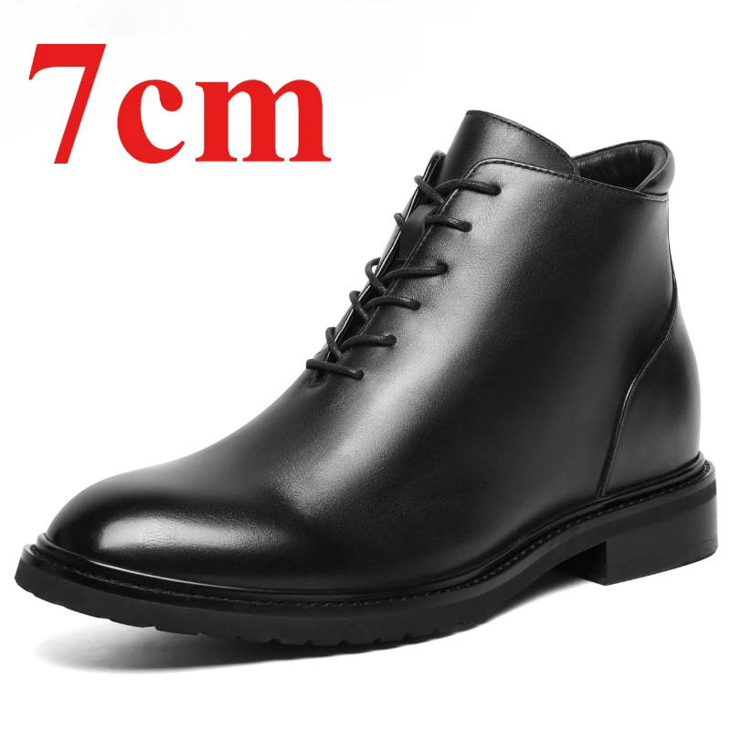 

Male Dress Boots Shoes for Men's 7cm Height Increasing Shoes Genuine Leather Hand-sewn Zipper Comfortable Business Casual Boots