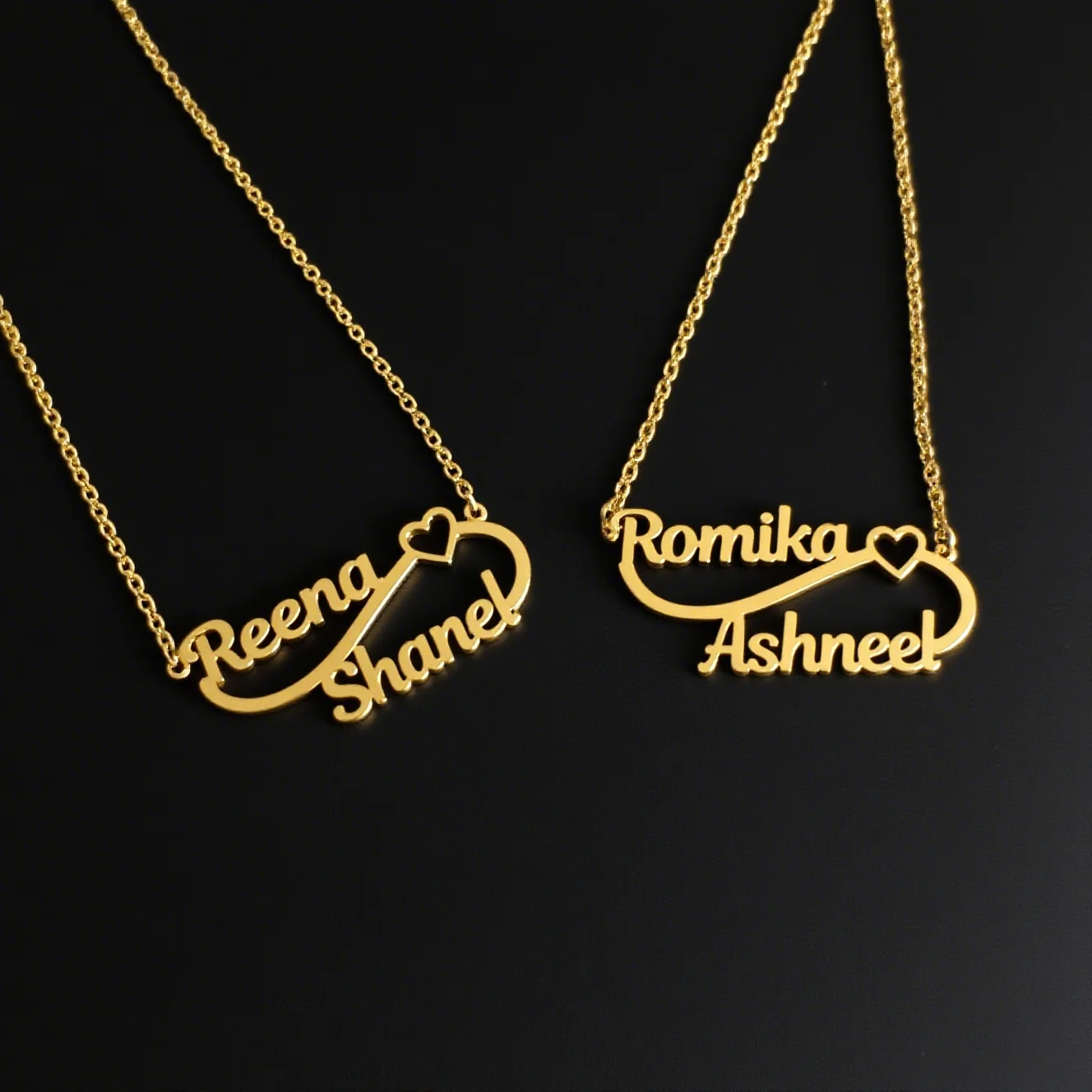 

Custom Double Heart Two Names Infinity Necklaces For Women Personalized Stainless Steel Text Couple Jewelry for Women Gift