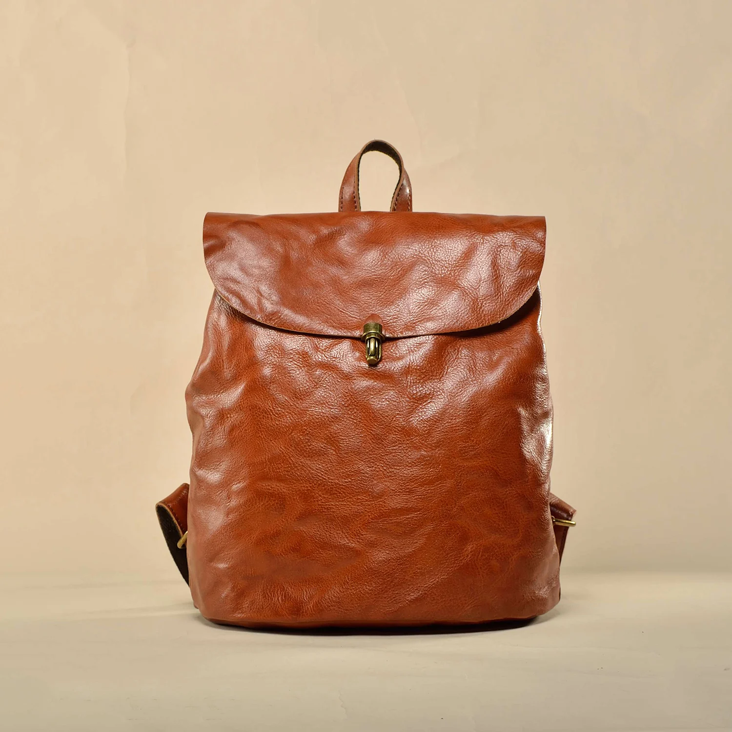 Retro Style Genuine Leather Backpack For Women, Versatile Large Capacity Commuting Backpack, Fashionable Brown Backpack