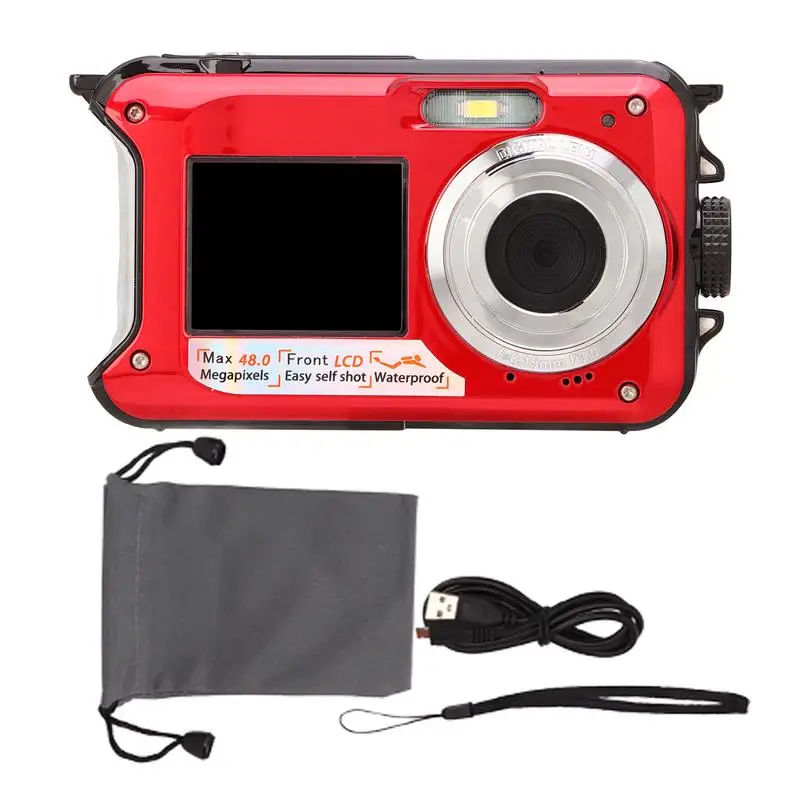 Top Waterproof Underwater Digital Camera with 48mp and 10ft Waterproof Depth Dual Screens and 16x Digital Zoom