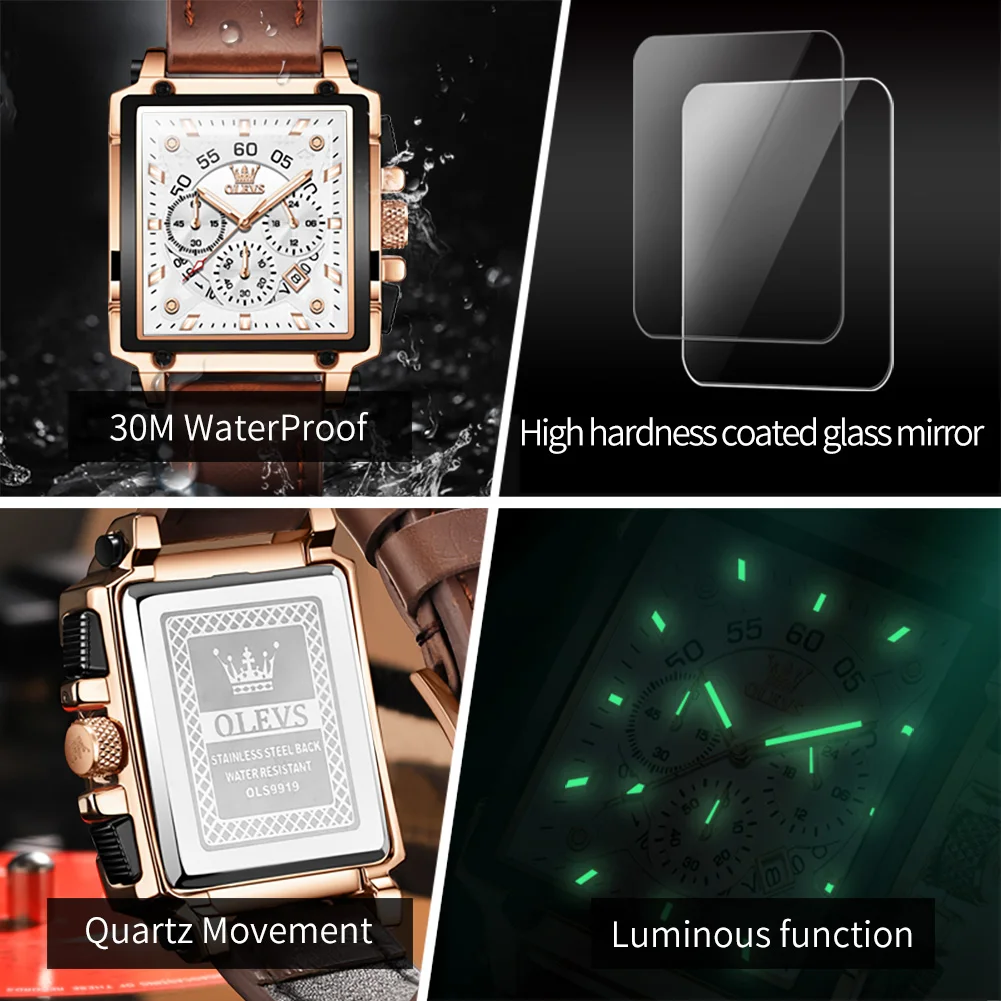 Men's Luxury Quartz Watch, Waterproof Leather Strap