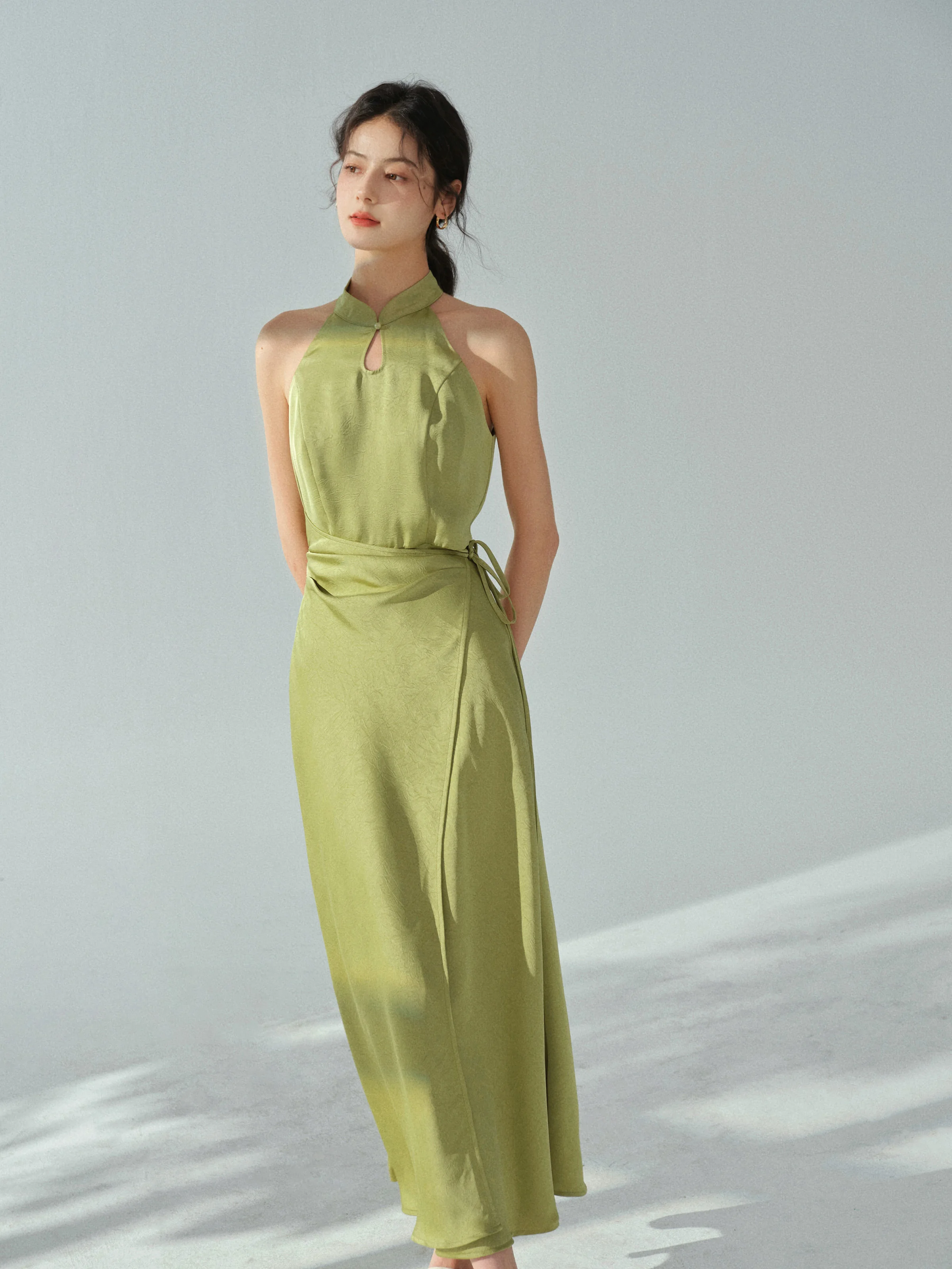 Elegante jacquard mouwloze jurk slim fit maxi-jurk Chinese stijl asymmetrische lange jurk voor dames herfstfeest vrijetijdskleding