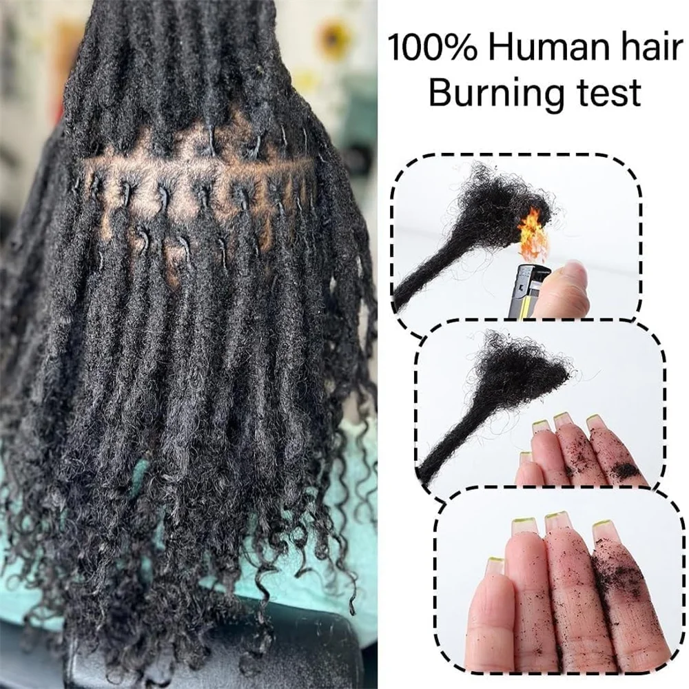 Capelli umani al 100% 0,4 cm Afro Kinky Locs con estremità ricci Estensioni 8 pollici 10 fili Serrature fatte a mano Estensione Può essere tinto Donne