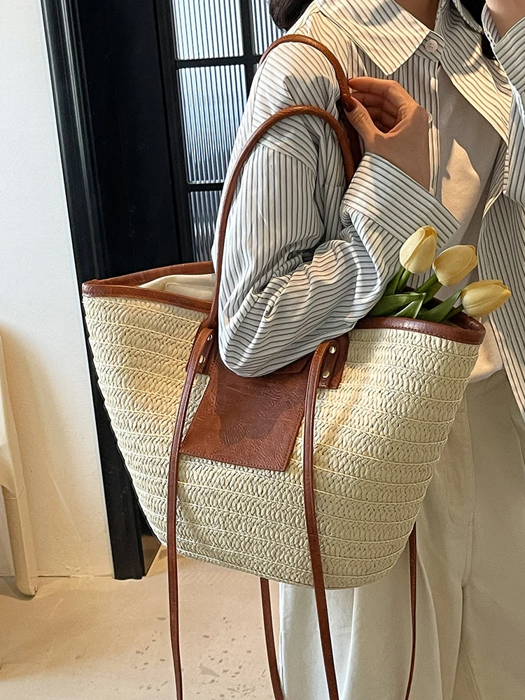 

Большая тканая большая сумка Capaci St, женская весна-лето 2024, новая универсальная пляжная сумка через плечо с песком