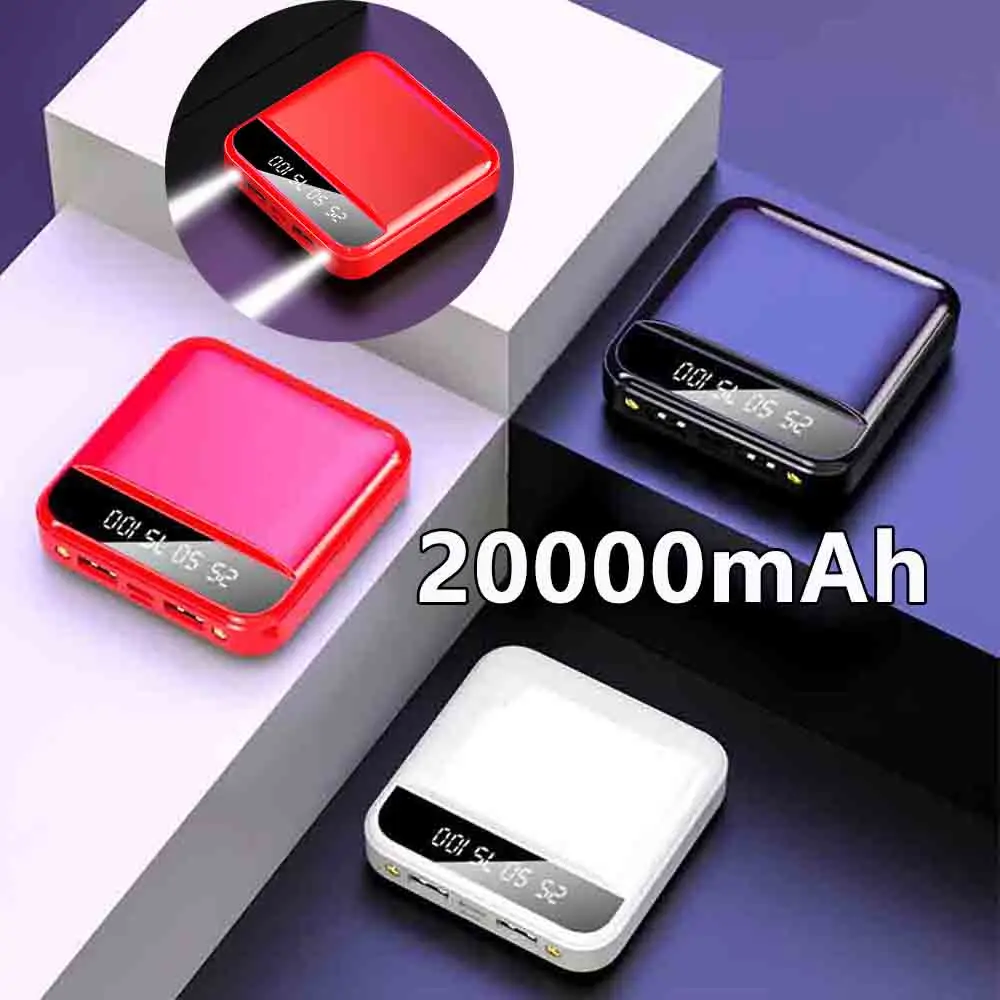 

20000mAh Mini Power Bank 2.4A Fast Charging Power Built-in Cable Dual LED Lighting Display Power Bank For Samsung iPhone Xiaomi
