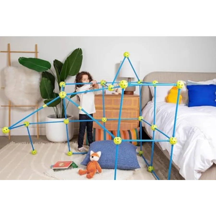 Fort Building Kit for 4-8 - 100 Pieces - DIY STEM Fort Making Set for Indoor and Outdoor Play - Large Creative Construction Set