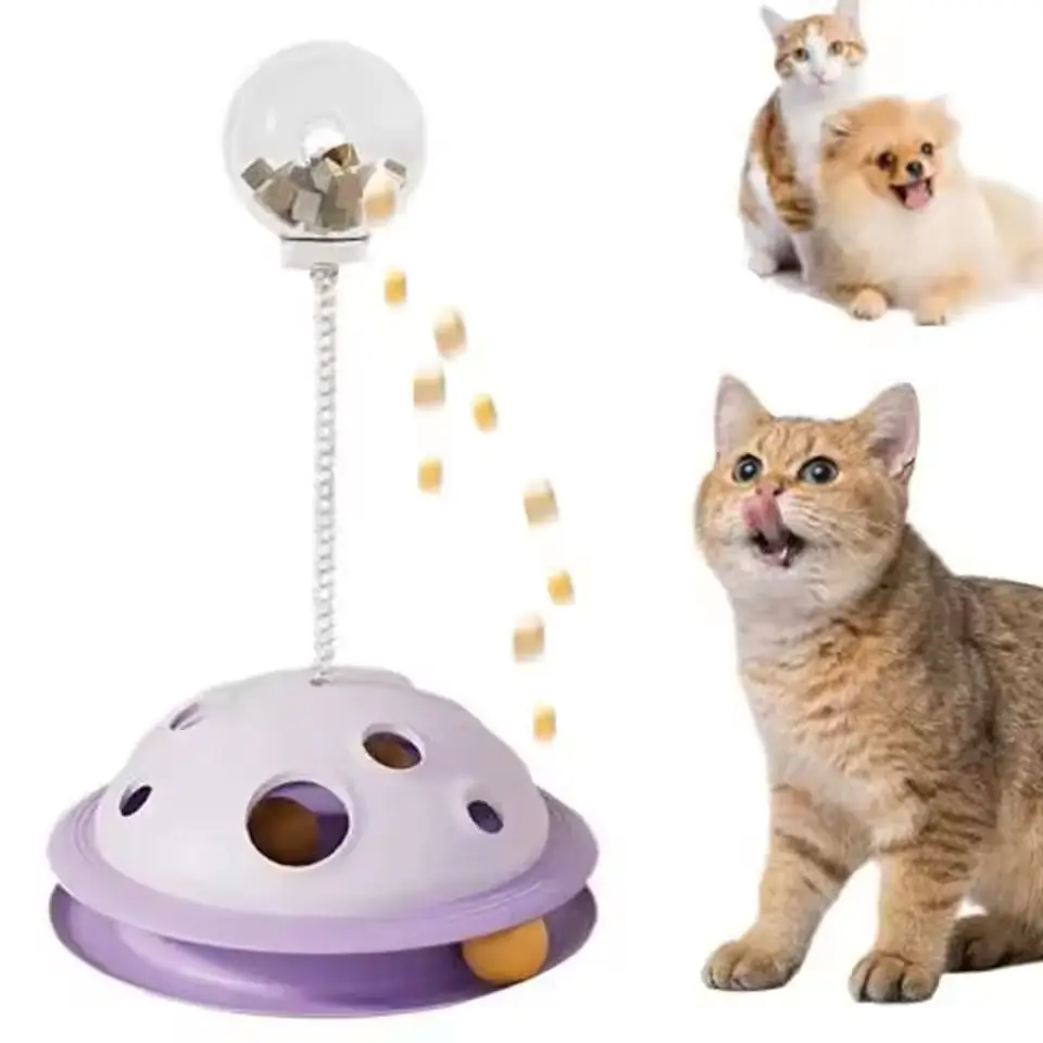 

Plastic Cat Leaking Food Ball Interactive Detachable Cat Turntable Toy with Spring Rod Cat Track Balls Toy cry baby jellycat