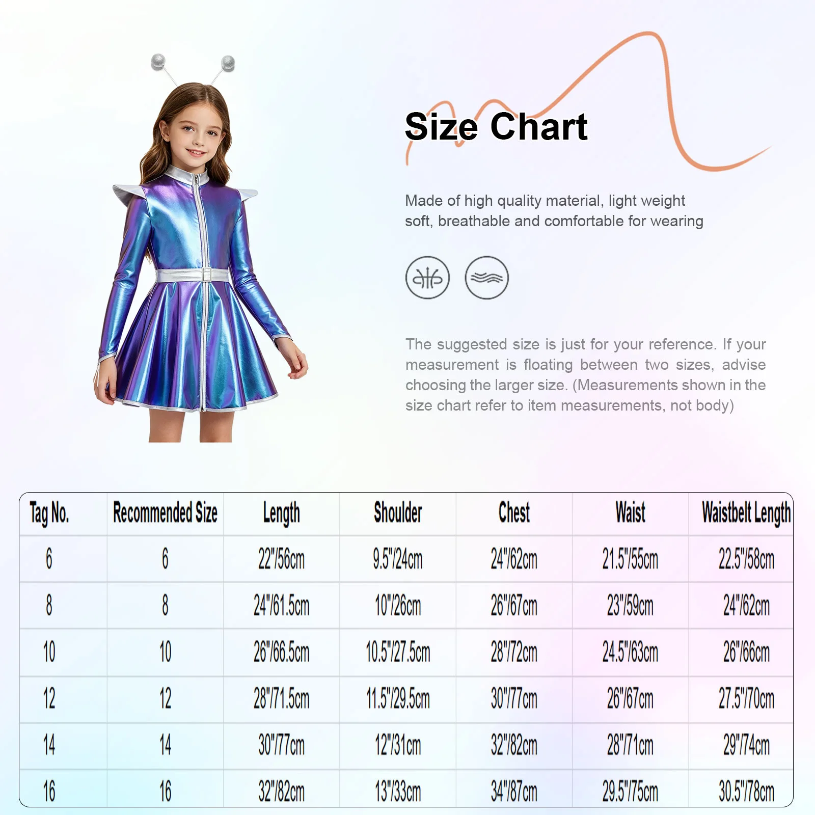 Kids Girls Alien Robot Cosplay Costume Metallic Long Sleeves Zipper A Line Dress with Hair Hoop for Halloween Outer Space Party - view 6