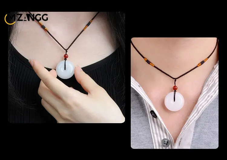 Natural White Jade Donut Pendant Hand-carved  Fashion Jewelry Lucky Amulet Gift for Men and Women