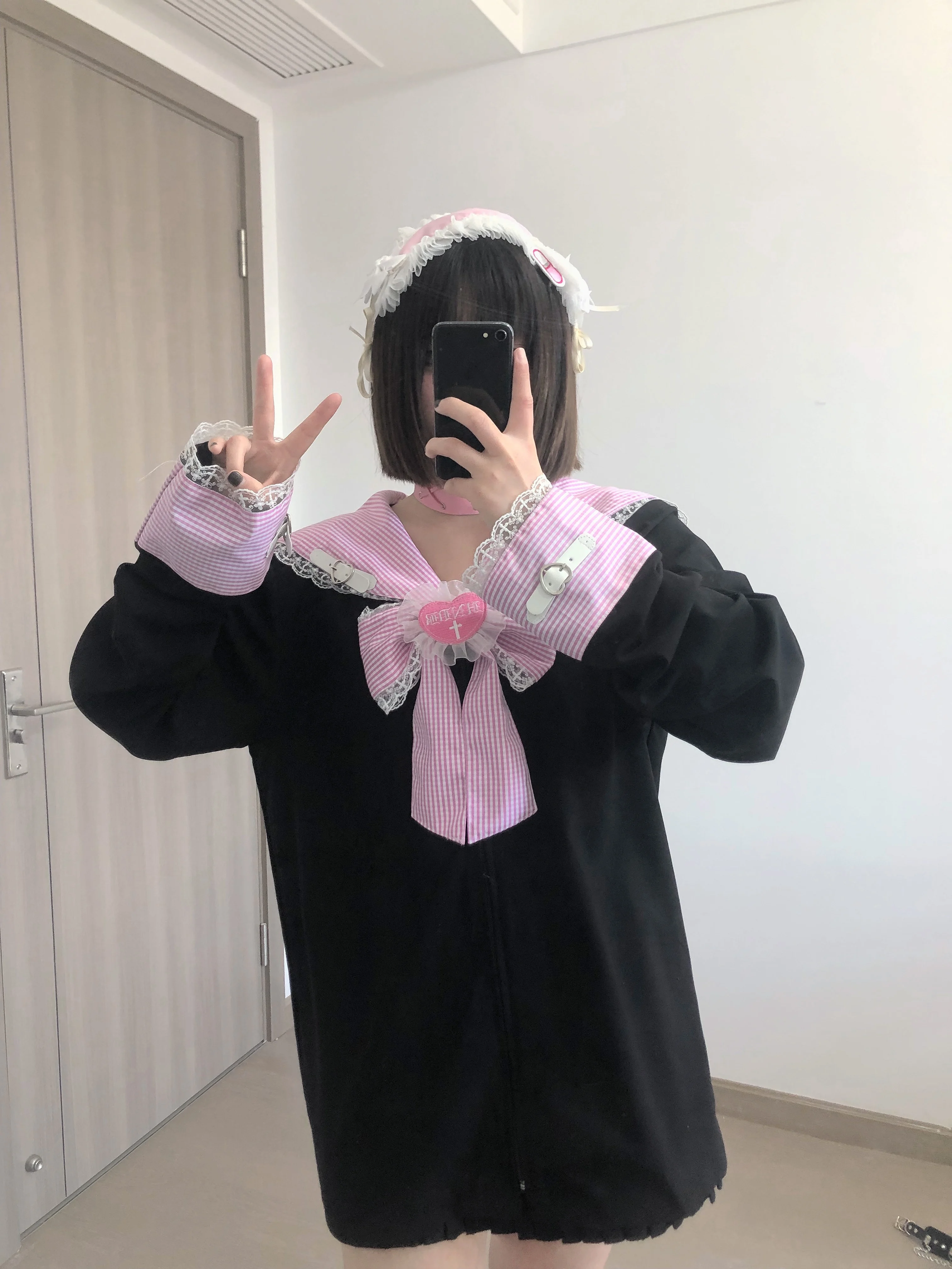 Original Sailor Collar Plaid Big Bow Zipper Cardigan Jacket Contrasting Color Subculture Women's Hoodie Coat Outwear Autumn 2025