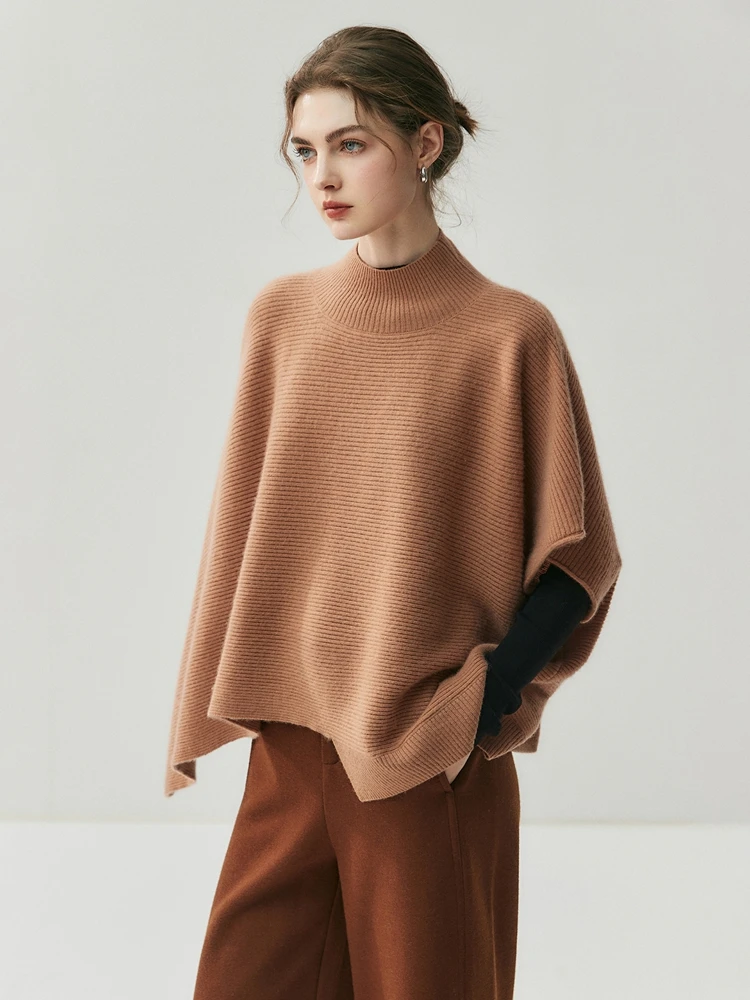 

Light Luxury Half High Collar Cashmere Pullover Sweater Knitted Shawl Women Autumn Winter Loose Thick Irregular Vest High-end
