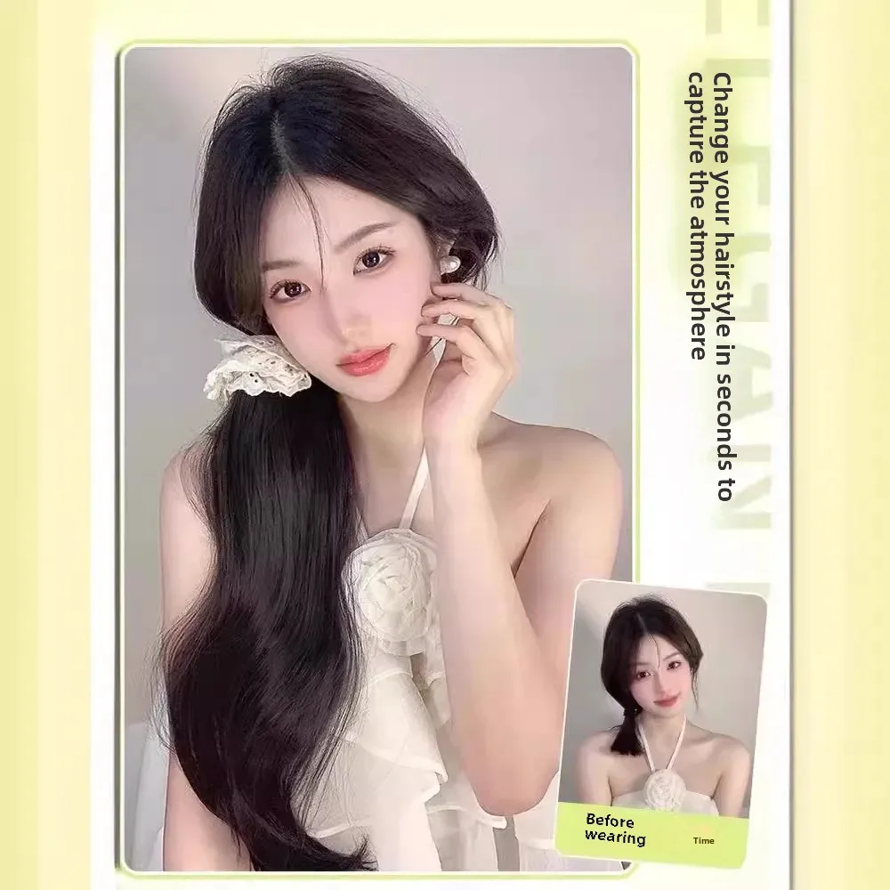 باروكة شعر نسائية محاكاة طبيعية نصف مربوطة منخفضة ذيل الحصان الدانتيل مشبك شعر مستعار من الألياف الآسيوية من البر الرئيسى للصين #4