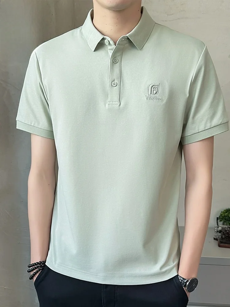 

Мужская повседневная футболка с коротким рукавом, однотонная, универсальная, летняя, новая модель, свободного кроя, с пуговицами, из смесового хлопка