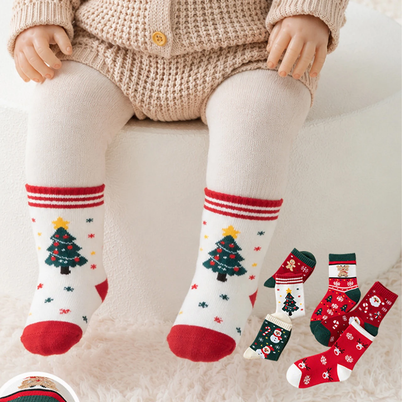 Christmas Socks Baby New Year Clothes Accessory Santa Claus Xmas Tree Reindeer Doll Print Winter Warm Kids Cotton Sock 0-3Year