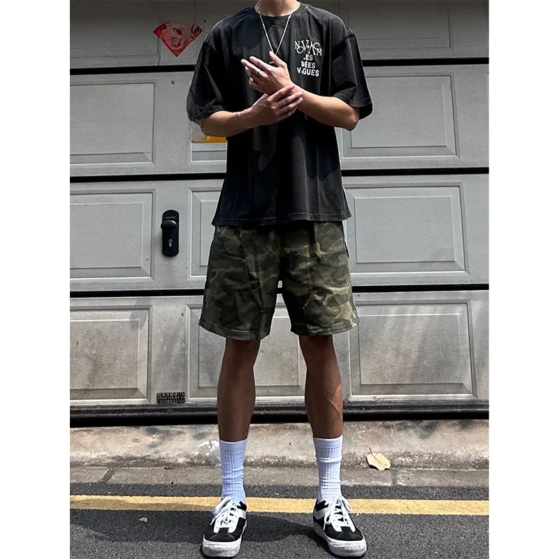 Camouflage Workwear Shorts Men's Summer Thin High Street Logging Casual Five-Quarter Middle Pants Military Green Trendy Style