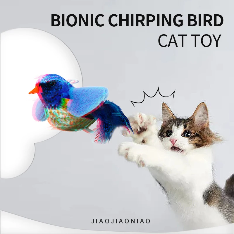 Floppy Bird Cat Toys DIY Cat Wand Toys Cat Tree Cat Tower Toy With Catnip Squeaky Bird Shape Feather Tail Sound Interactive Feat