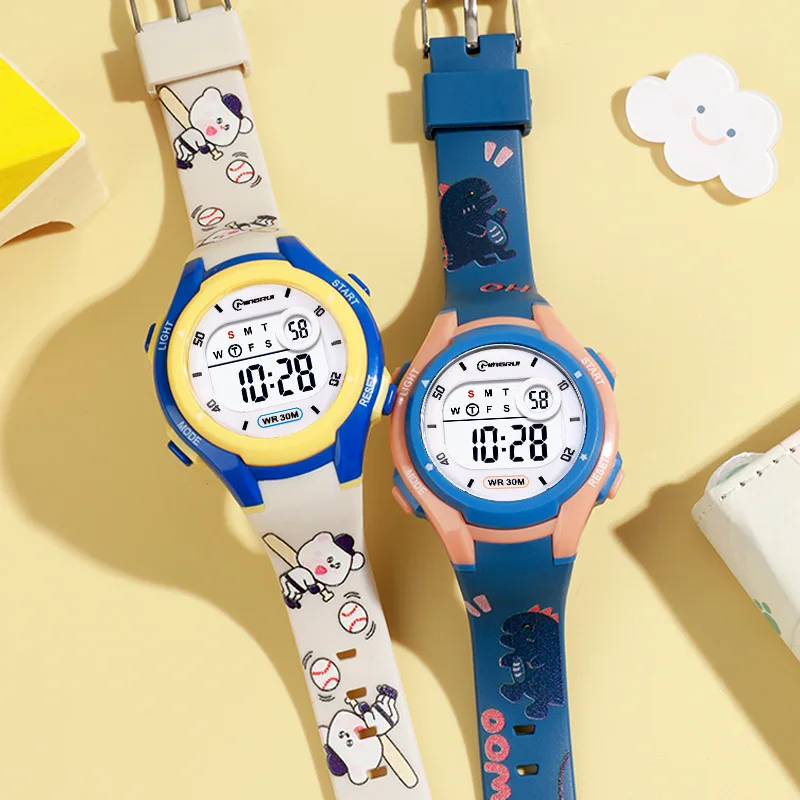 Minimalist Print Sports Swimming Waterproof Alarm Clock Children's Watch Casual Silicone Strap Girl Clock Boy Watch Gift