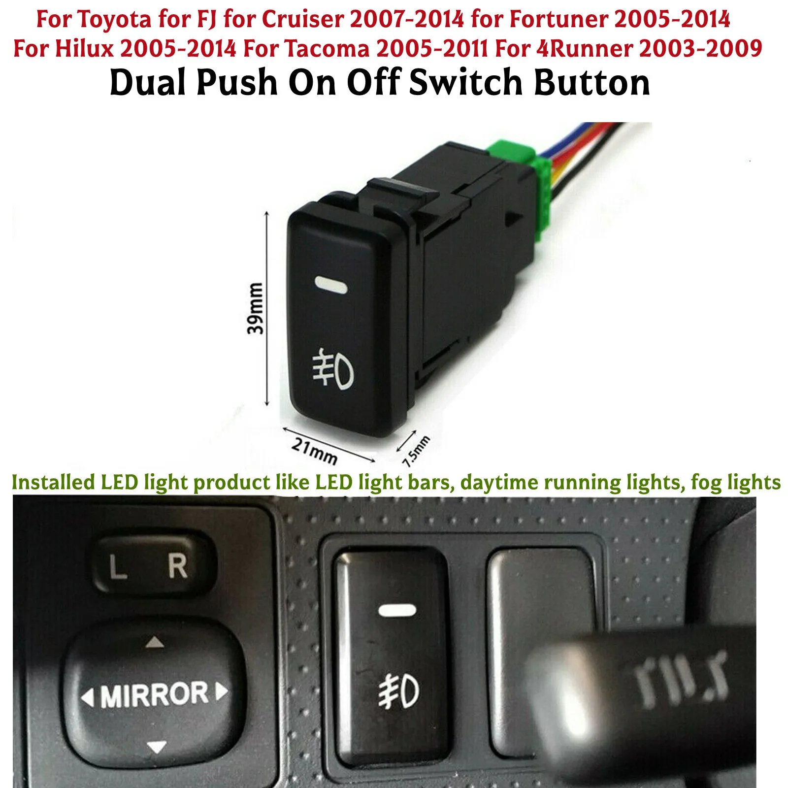1pc For Toyota FJ Cruiser 2007-2014 Amber Fog Light Switch Button