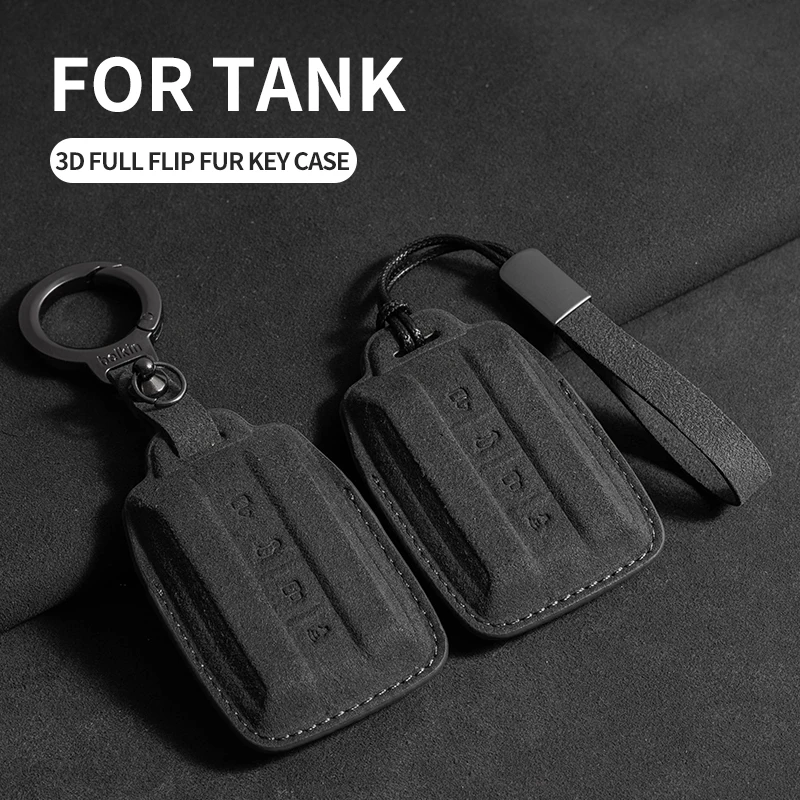 For Great Wall GWM WEY TANK 300 500 Tank300 Tank500 Leather Suede Car Key Case Fob Keychain Car Accessories