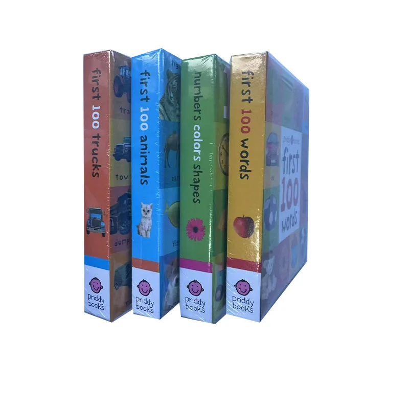 4books Montessori First 100 English Words Learning Cardboard Book Animals Colors Numbers Language Physical Picture Books