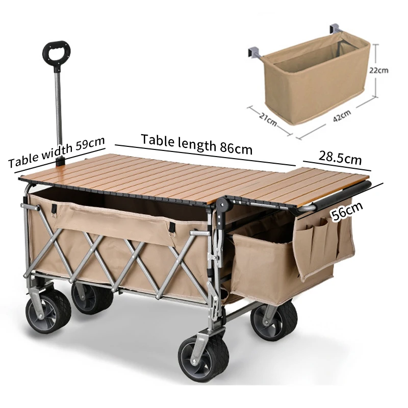 Liveer Foldable Beach Camping Hiking Cart with Table Sunshade Canopy & Storage Pockets for Outdoor & Shopping Use