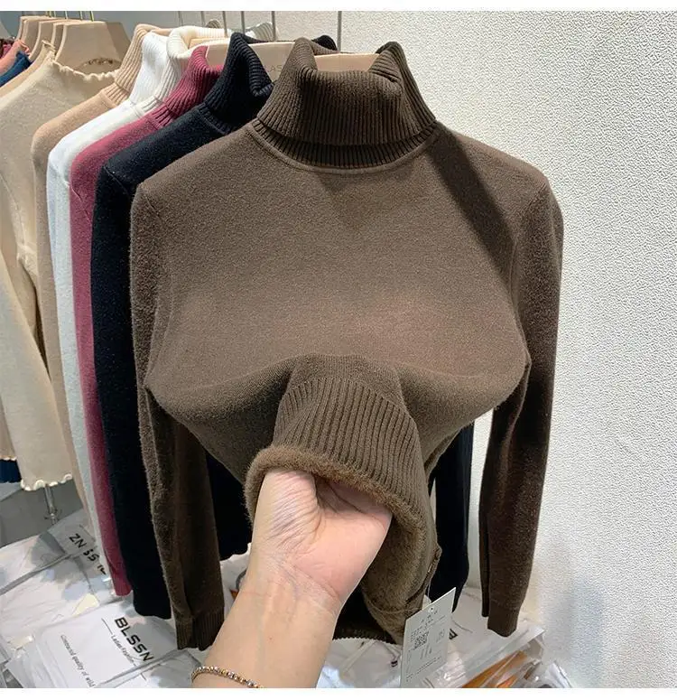 2025 New Thicken High Collar Pullover Women's Sweater Top Winter Warm and Soft Solid Color Inner Wear Bottoming Shirt