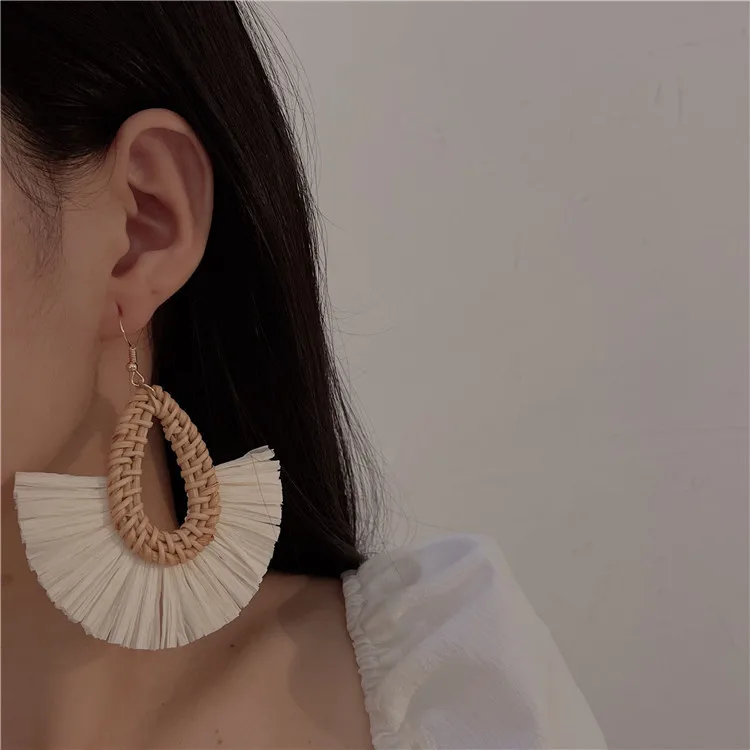 Fashion Handmade Geometric Rattan Braid Drop Earrings for Women Ethnic Bohemia Statement Earring Wholesale Jewelry Gifts