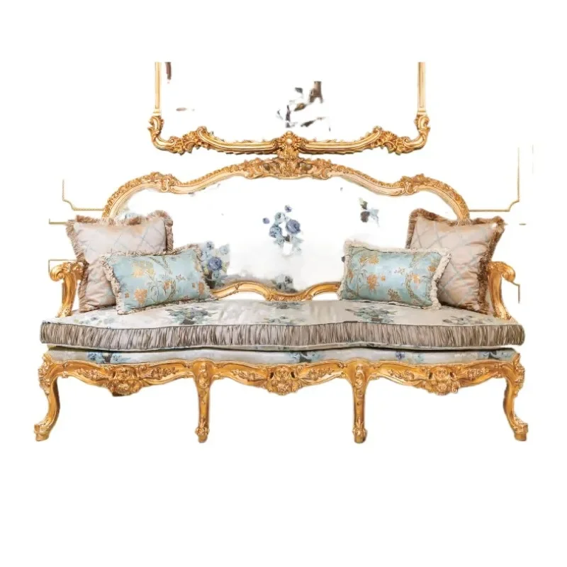 Fabric sofa solid wood carving flower removable and washable
