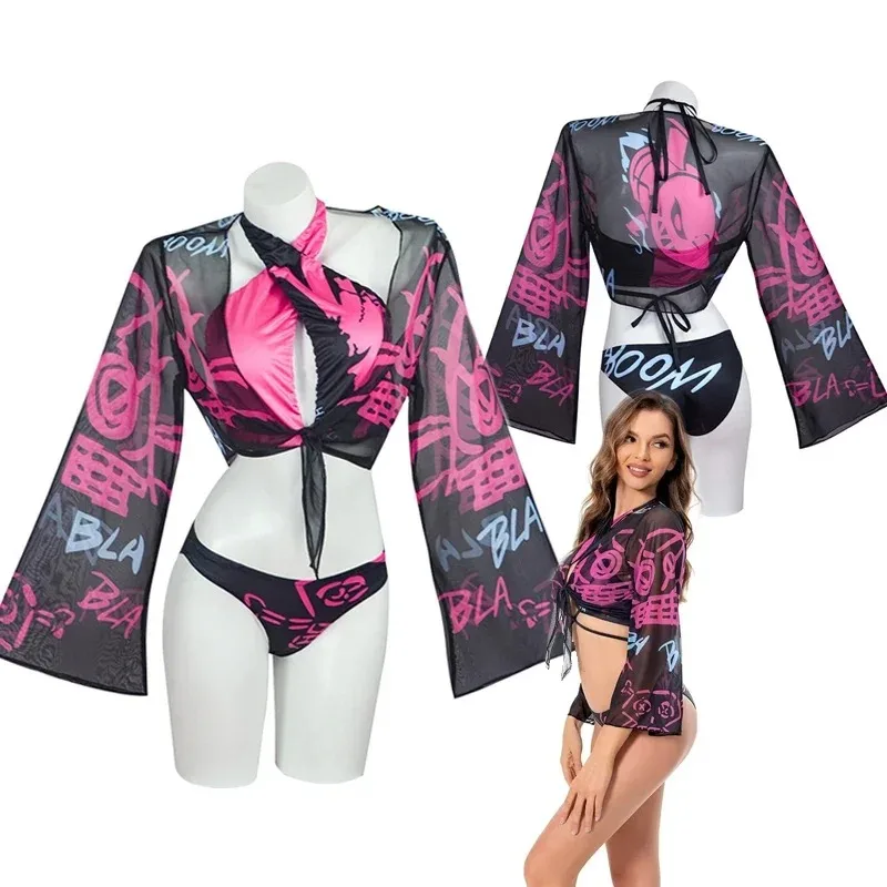 Arcane Jinx Cosplay Swimsuit for Women Sexy Anime Bikini Set Halloween Roleplay Swimwear Outfit view 6