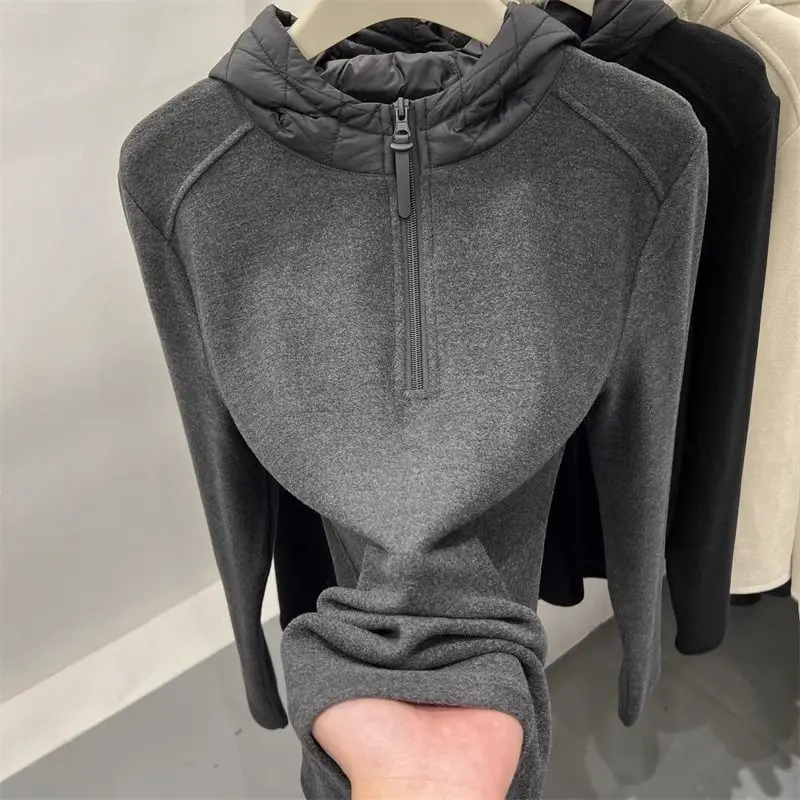 

Новая модная теплая толстовка-худи с двусторонним начесом и молнией до середины груди, с длинными рукавами, для женщин, коллекция Зима 2026