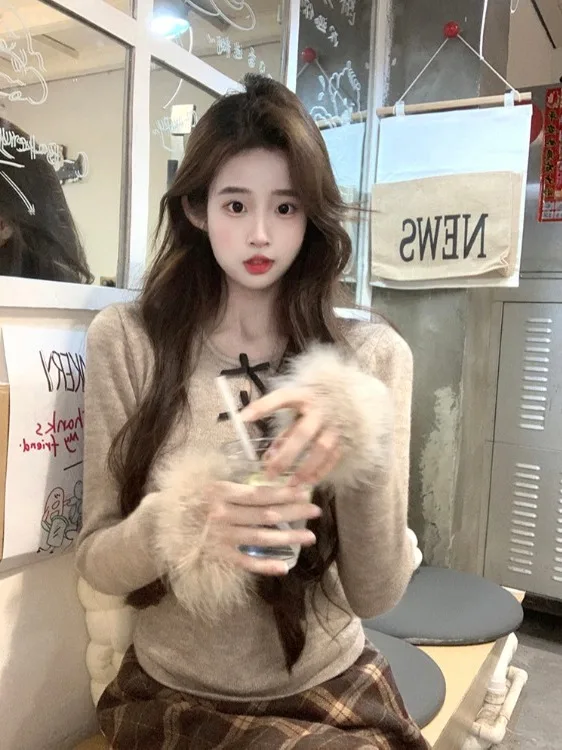 

Шикарный ажурный узел Long Sve round Ne Пуловер Slim Fit Base irt Хлопок Бархат Трикотаж Мягкий Нежный Sle Wo...