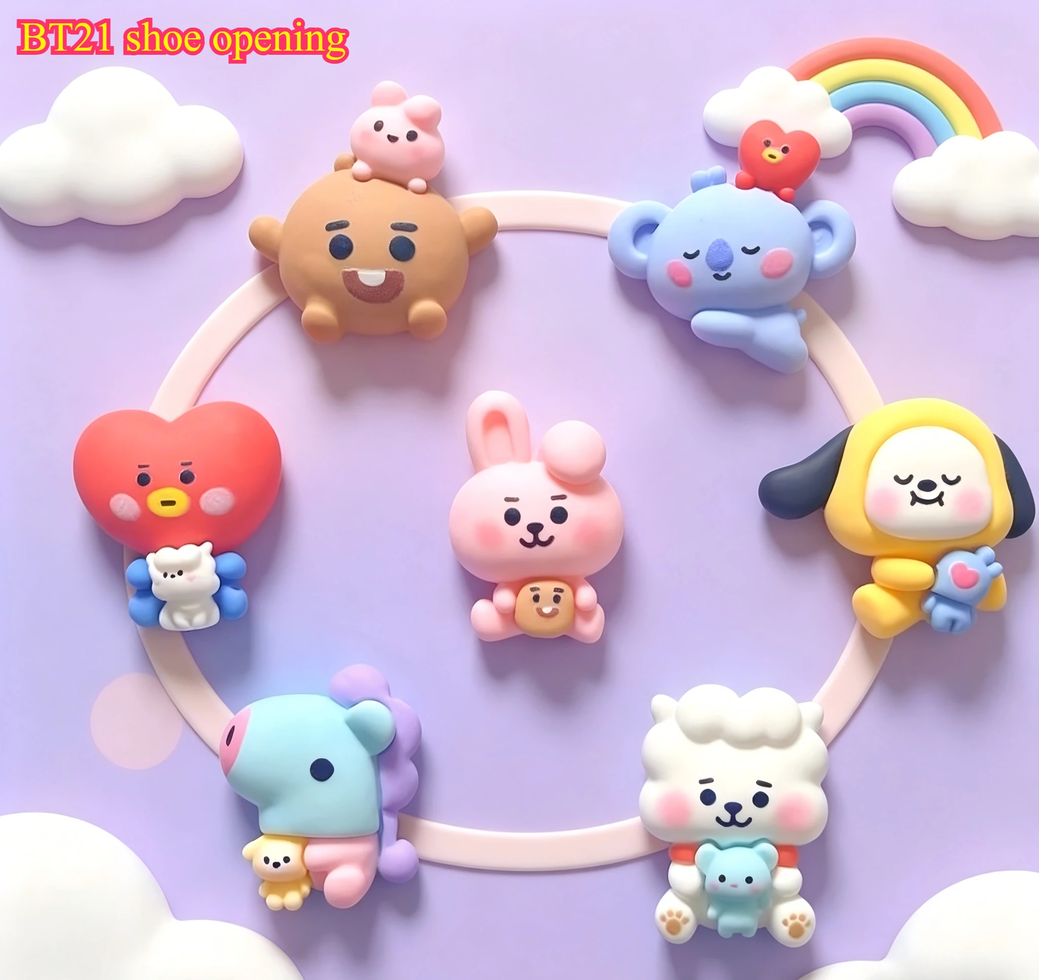 Fivela de Sapato BT21 Desenho Animado Fofo Koya RJ Shooky Mang Tata Chimmy Cooky, Decoração de Sapato 3D Estéreo, Decoração de Sapato DIY Destacável