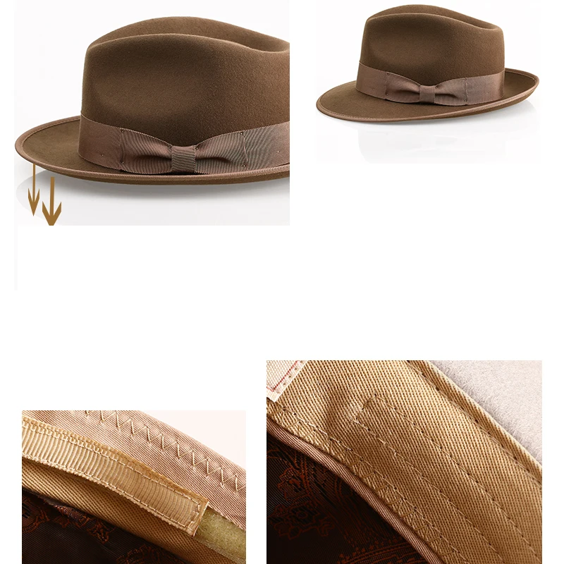 100 % Wolle Herren Filzhut Retro-Stil Weiß Braun Kaffee Schwarz Farbe Panamahut Damen Elegantes Kirchenkleid Formelle Kappe – Detail 13