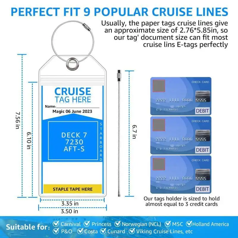5Pcs Multi-functional Cruise Ship Luggage Tag Steel Wire Loops Vertical Transparent PVC Waterproof ID Card Holder Travel Label