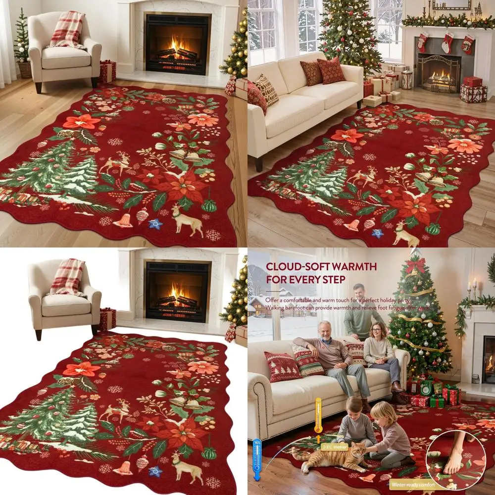 

Красный рождественский ковер 5x7 — большой моющийся ковер для гостиной, мягкий и устойчивый к пятнам, идеально подходит для столовой под столом