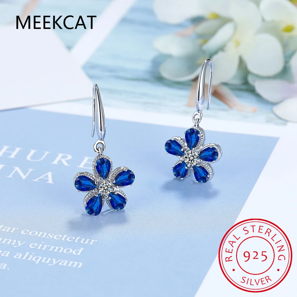 Flower 2.4ct Green Simulated Nano Emerald 925 Sterling Silver Drop Earring for Women Pear Gemstone Fine Jewelry Boucle d'oreille