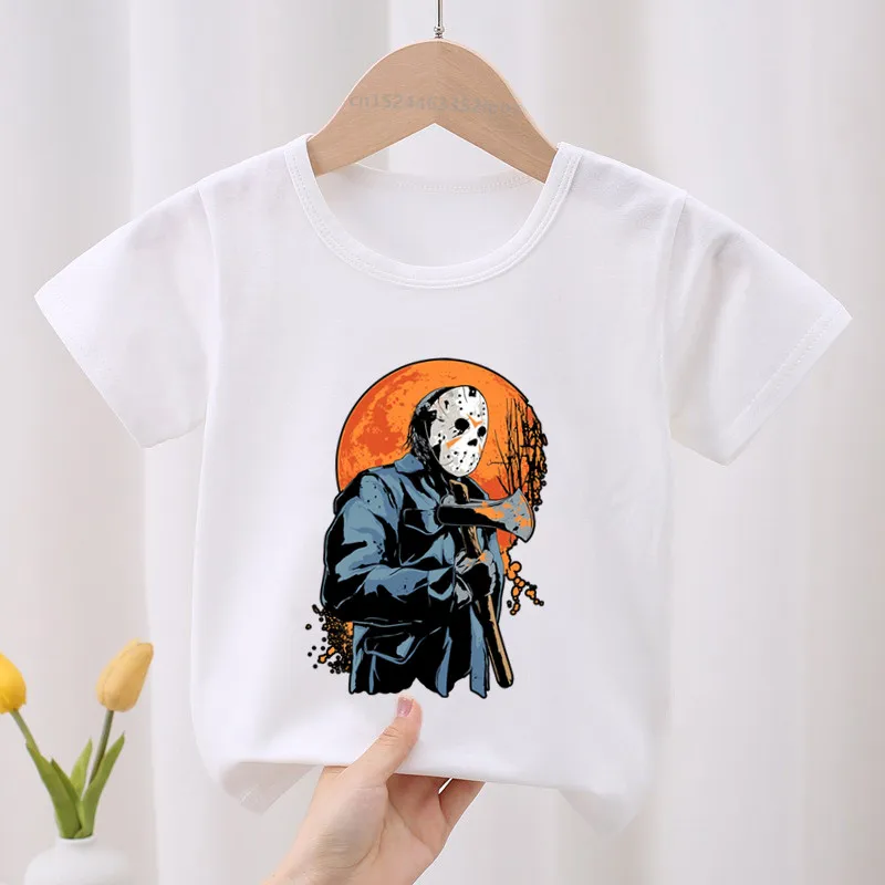 

Kids T shirt Horror Killer Jason Graphic Cartoon Boys T-Shirts Halloween Baby Girls Clothes Funny Short Sleeve Children Tops