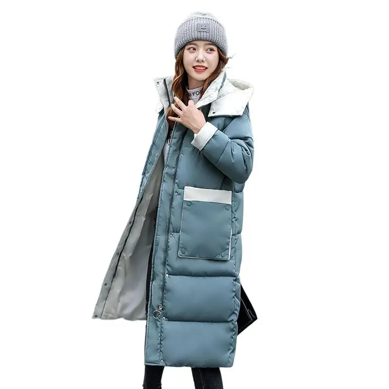 

New Style Girlish Winter Stand Collar Hooded Mid-Length Coat Hot Selling Warm Cozy Big Pockets Multicolor Windproof Thick Jacket