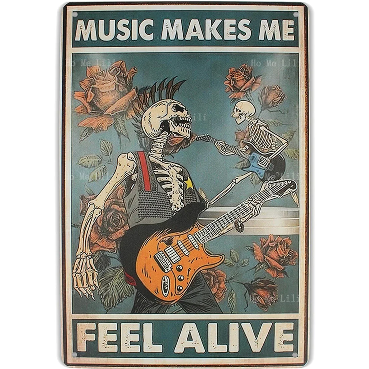 Panneau métallique Vintage Rock 'n' Roll, crâne de guitariste, Art mural, la musique me fait sentir seul, parfait pour les bars et les maisons en direct