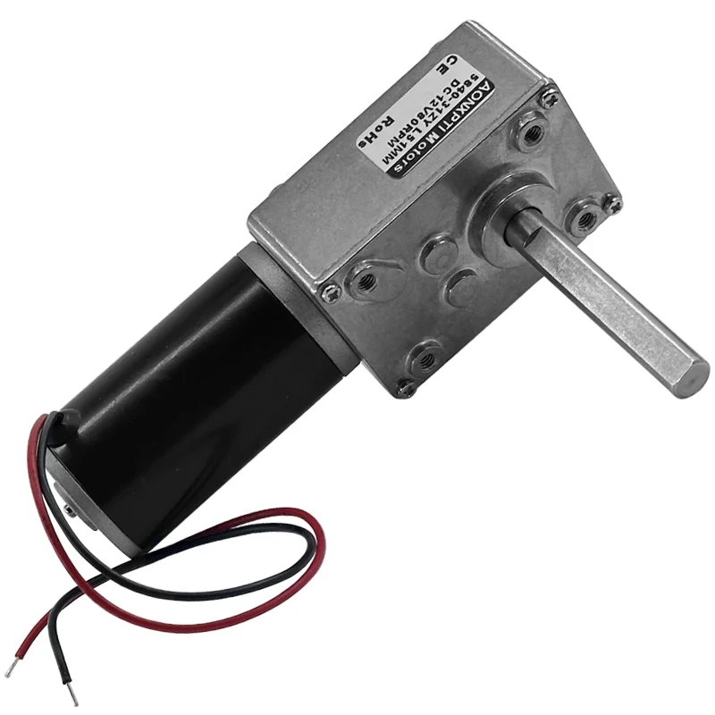 5840-31ZY DC Turbo Worm Geared Motor Power failure self-locking 90°right angle 51MM long shaft motor 12-24V high torque 7~470RPM