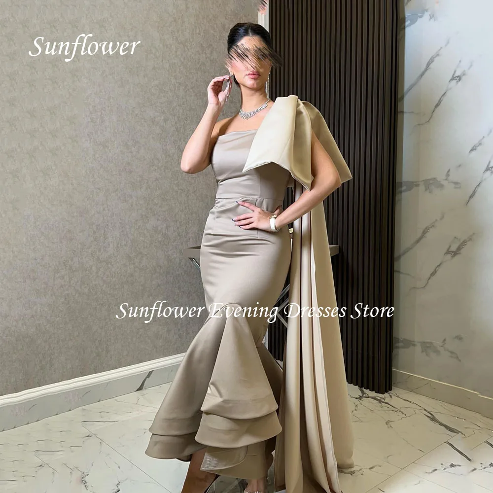 

Sunflower Bow One-Shoulder Evening Dress 2023 Dubai Slim Backless Satin Tiered Mermaid Prom dress Floor-Length Party Dress