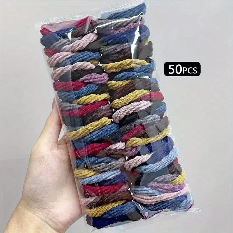50 Élastiques à Cheveux en Satin et Nylon Noirs et Couleurs Assorties pour Femmes, Accessoires Cheveux Bouclés, Bandeaux et Cordes à Cheveux pour Femmes et Filles, Thanksgiving