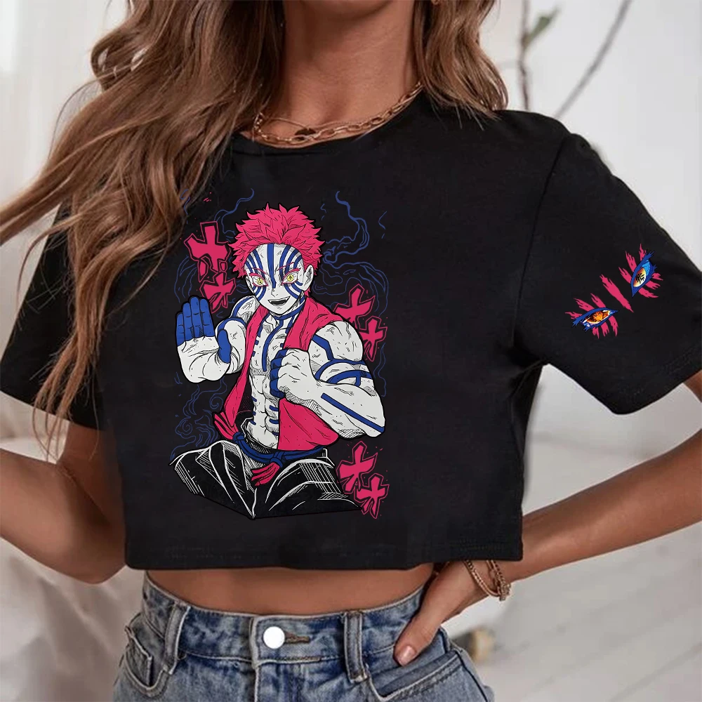 

Demon Slayer Infinity Castle Akaza Crop Tops Women Sexy Girls Shirt for Fans Gift Y2k Tops